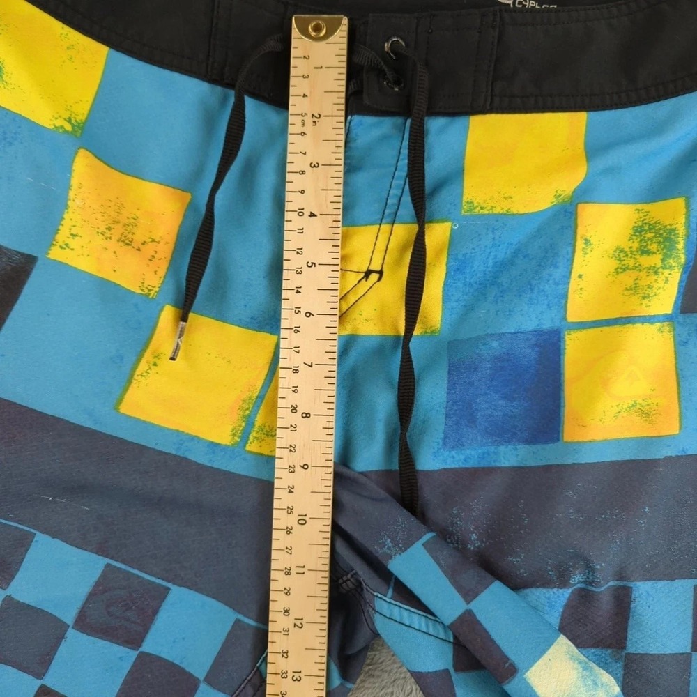 Quiksilver Board Shorts Mens 32 Blue Yellow Checkered Swim Trunks 4-Way Stretch - Picture 9 of 10